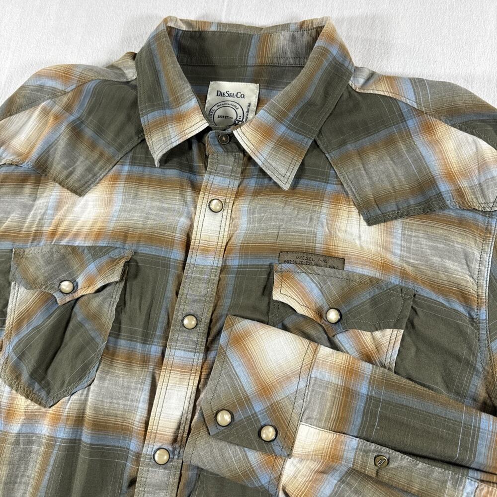 Diesel Co Mens XXL Plaid Western Pearl Snap Long Sleeve Button Up Shirt
